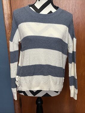 Striped Crewneck Sweater in Blue and Cream